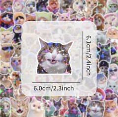 5Pcs Random Holographic Glitter Cat Meme Kitten Cartoon Waterproof Stickers
