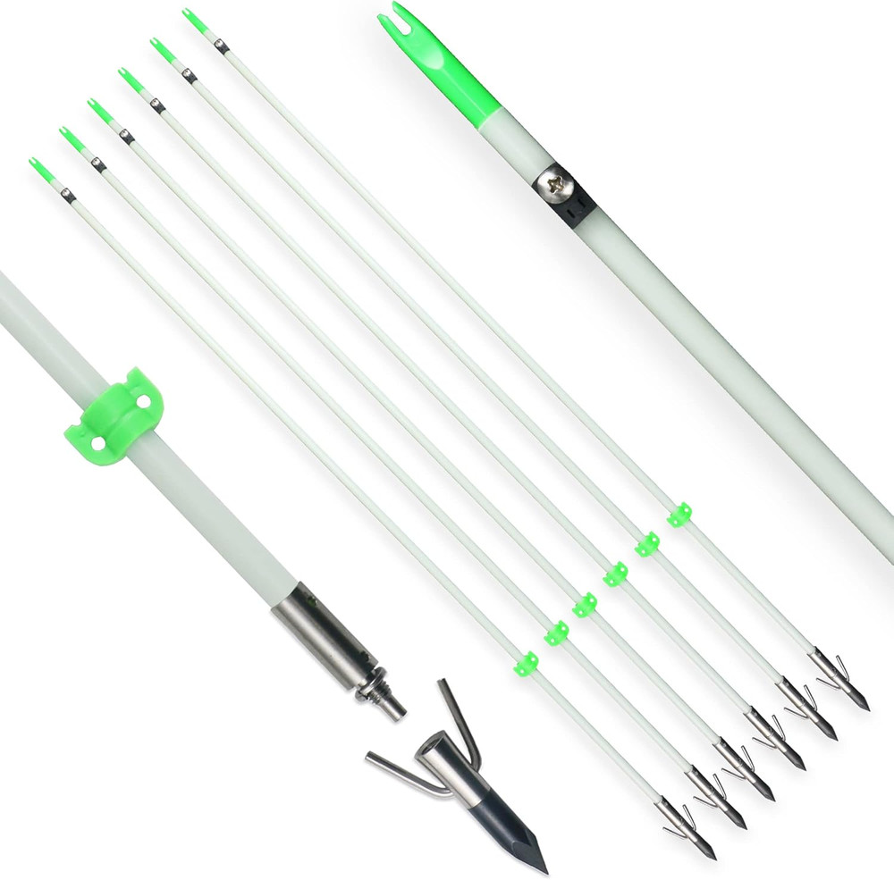 34Inch Bowfishing Arrows Solid Fiberglass Shaft with Broadhead for Compound Bow