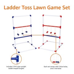 Amazon Basics Portable Ladder Toss Outdoor Game Set with Full Size, Red/Blue