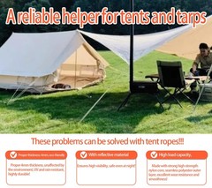 Lightweight Tent Guy Lines with Aluminum Tensioners（6-Pack | Black）