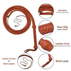 Real Leather Bull Whips 04 Feet Long 12 Plait Tan Color Bullwhip Loud Crack
