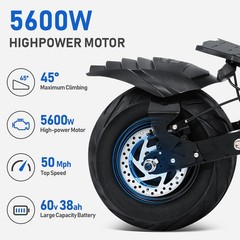 Adult electric scooter, dual motors 5600W, 60V, 38AH, folding design, 12-inch ro