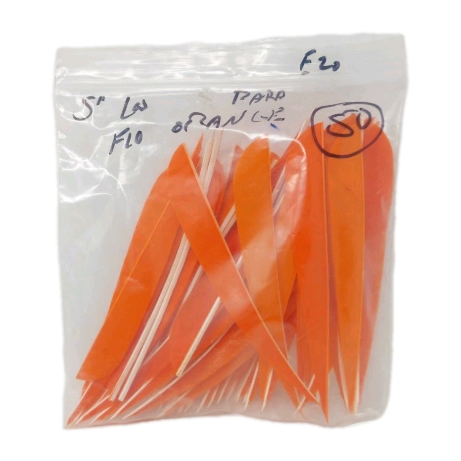 50 Count Archery Arrow Feathers 5″ Left Wing: Parabolic Fluorescent Orange