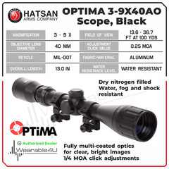 Hatsan Optima 3-9X40AO Mil-Dot Reticle Air Rifle Scope w/ CD Hat and Pen Bundle