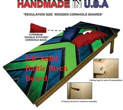 Cornhole Boards BEANBAG TOSS GAME w Bags Blue & Lime Seahawk’s Fans Set