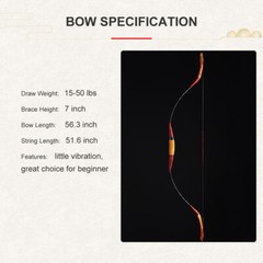 Archery Traditional Longbow Recurve Bow Horsebow Hunting Target 15-50lbs Bow