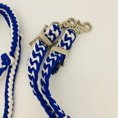Challenger Western Nylon Braided Roping Knotted Barrel Reins Blue White