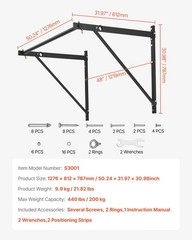 Pull Up Bar,50 in Width Wall Mounted Pull Ups,Adjustable Depth 22″or 30″from Wal