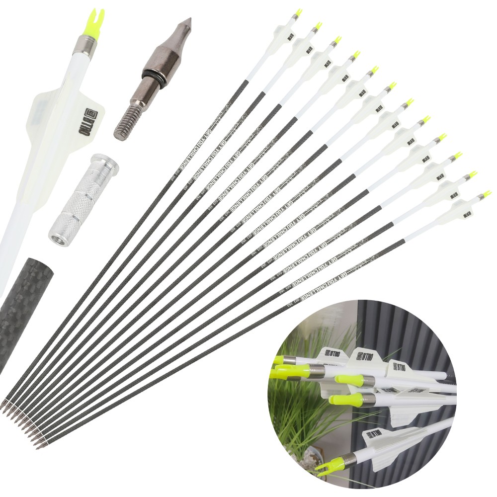 12pcs 3K Pure Carbon Arrows 32″ Shaft SP250-400 Archery Bow Shooting DIY .003″