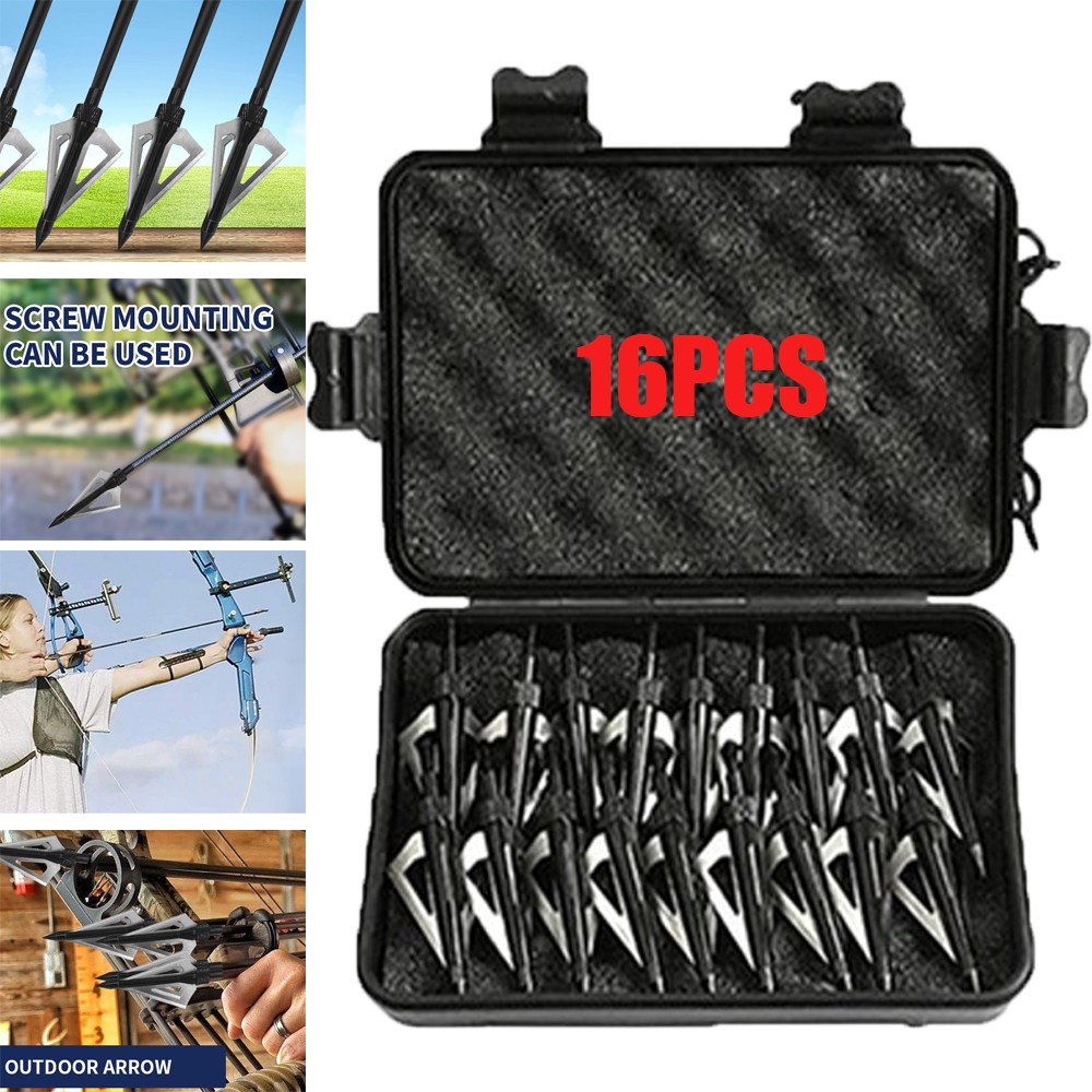 16Pcs 100 Grain Archery Broadheads Expandable Hunting Arrowhead w/3 Blade & Box