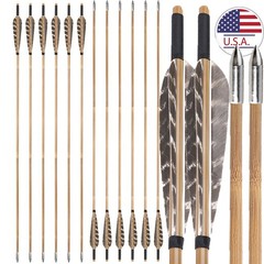 12X 33″ Bamboo Arrows Archery 5″ Feather 8mm Shaft Longbow Recurve Bow Shooting