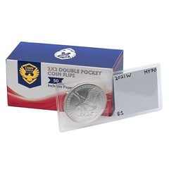50 Double Pocket Coin Flips PVC Free Clear Vinyl Holders with Inserts 2×2 50.0