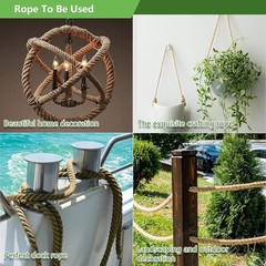 Twisted Manila Rope 1-1/2 in x 50 ft Natural Thick Hemp Rope for Railing Dock…