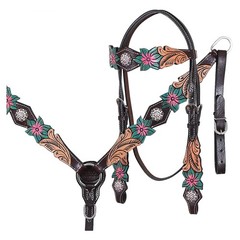 Western Headstall and Breast Collar Set HILASON Tooled Leather Horse Bridle Tack