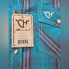 Cowgirl Hardware Women’s Small Turquoise Plaid Western Snap Shirt Bridle