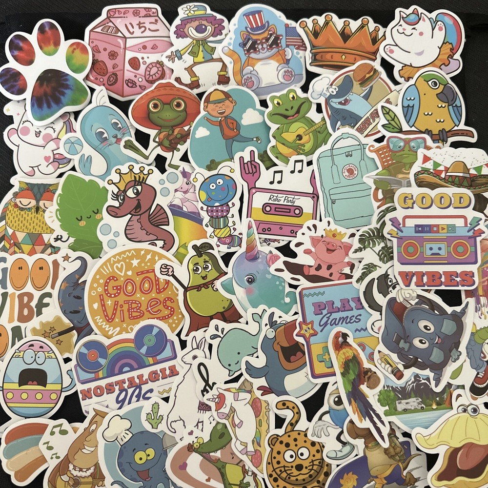 50 Mixed Colors Sticker Lot Book Fun Pack Skateboard Laptop Car Decals Kids