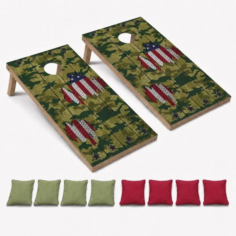 Camo American Flag All Weather CORNHOLE BEANBAG TOSS GAME Set with Tossing Bags