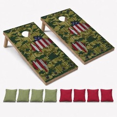Camo American Flag All Weather CORNHOLE BEANBAG TOSS GAME Set with Tossing Bags