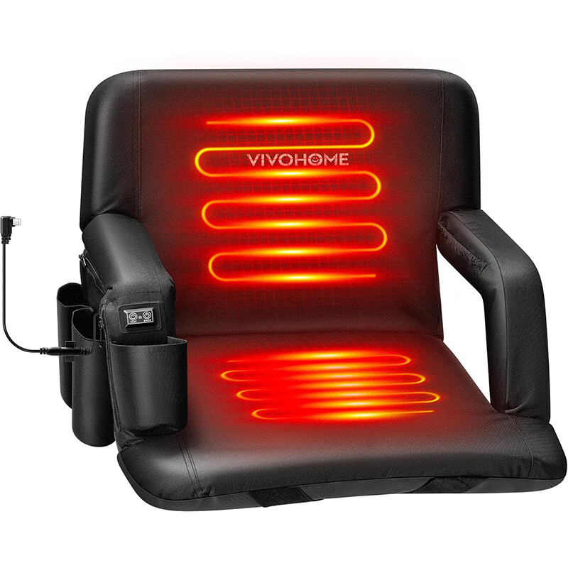 24.5» Heated Stadium Seat Bleacher Chair w/ 12V 20W PD Fast Charging 3 Levels