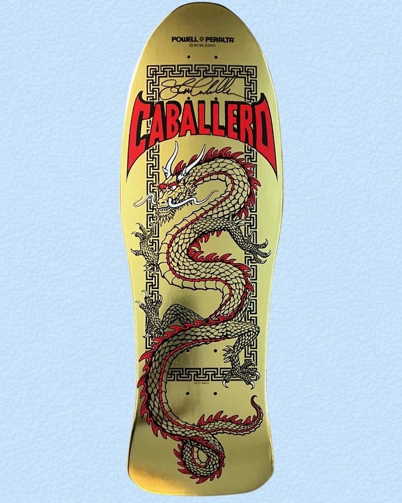 RARE SIGNED Steve Caballero Powell Peralta Skateboard Deck Chinese Dragon Gold