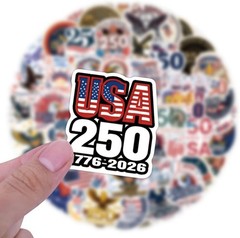 3 Random USA 250 Anniversary Patriotic Vinyl Stickers Decal Fun Mystery Pack