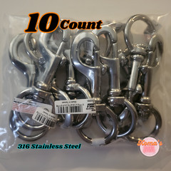 5″ T316 Stainless Steel Bolt action snap hook with 1 1/4″ round swivel eye clip