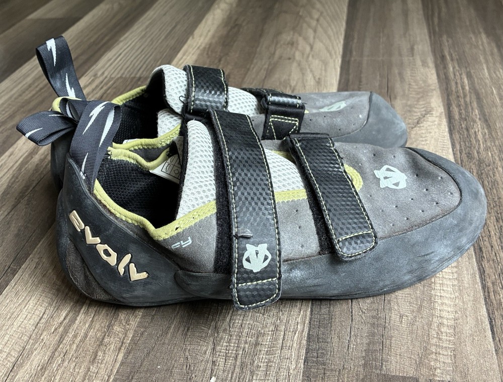 Evolv Defy Climbing Shoes Mens Sz 11.5 Black Grey Comfortable Durable Climbing