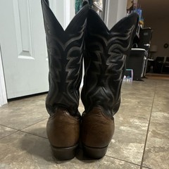 Tony Lama Brown & Black Leather Bullhide Cowboy Boots 10.5EE