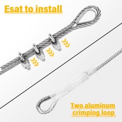 1/4″ Steel Cable, Sunuwk 30Ft 7×19 Strand Aircraft Cable with Loops, 6400 Lbs