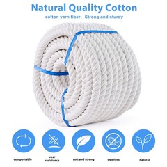 White Cotton Rope 1/2in × 100ft Natural Twisted,Available as Used for Tug of …