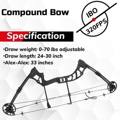 Compound Bow Arrow Kit 0-70lbs Adjustable Shooting Hunting Target Practice Sport