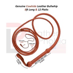 Cow Hide Leather BULL WHIP 04 to 10 Feet Long 12 Plaits Indiana Jones Whip