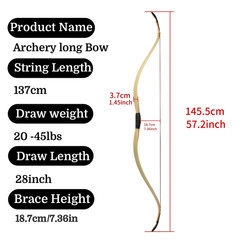 Traditional Archery Bow 57Inch 20-45Lbs LH RH Target Outdoor Hunting Practice