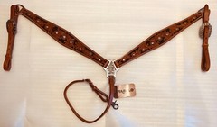 Western Breast Collar Stamped Floral Design w/Crystal Studs, Chestnut w/Black