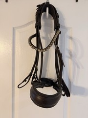 Brown Otto Schumacher Rolled Double Bridle & PS of Sweden Browband, Cob/Full