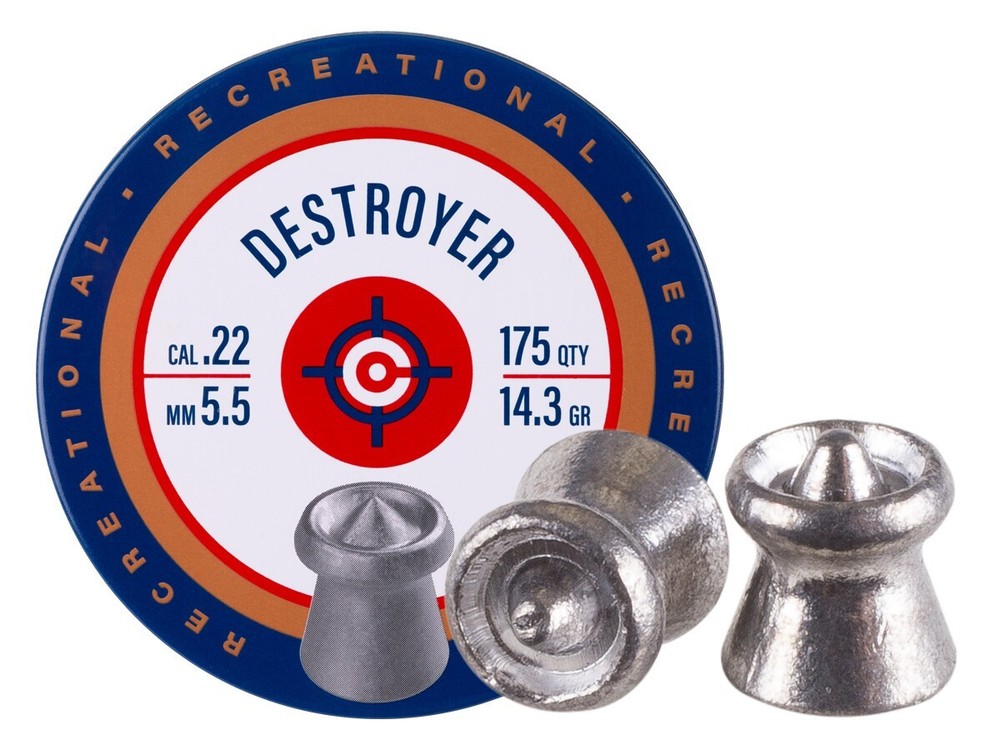 CROSMAN 175 Count DESTROYER Pointed Dished Rim 5.5mm .22 Pellets Hunting Target
