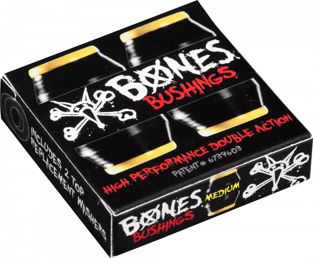 BONES HARDCORE BUSHINGS – BLACK/YELLOW – MEDIUM SKATEBOARD TRUCK BUSHINGS 91A