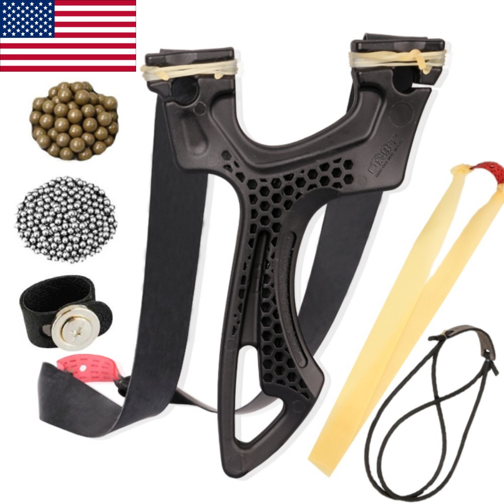 Outdoor Catapult Set Slingshot Sling Shoting Rubber Bands w steel beads Hunting