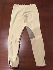 Women’s Devon Aire Beige Knee Patch Pull On Breeches Pants Size 28 M