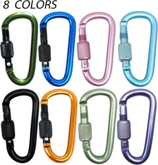 8 Pack D-Shape Carabiner Clasp with Screw Gate, 2.2 Inch Mini Keychain Clip