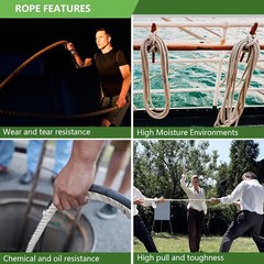 Twisted Manila Rope 1-1/2 in x 50 ft Natural Thick Hemp Rope for Railing Dock…