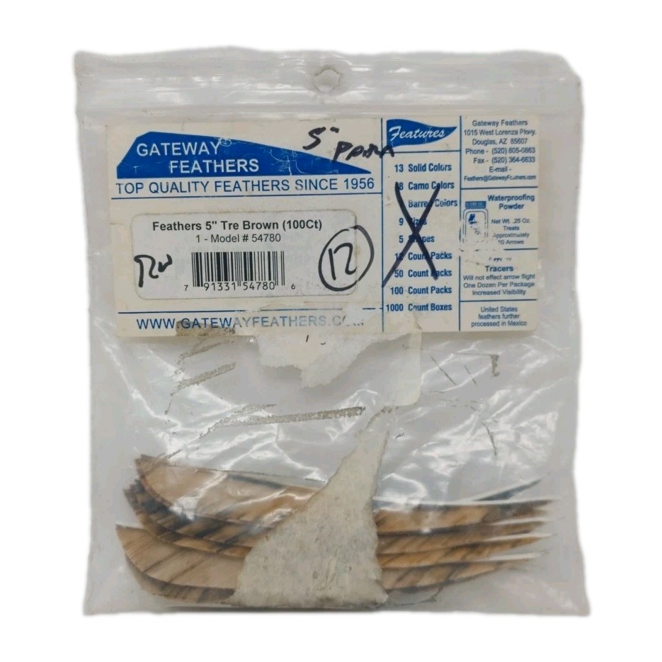 12 Count Gateway Feathers 5″ Right Wing: Parabolic Camo Tre Brown
