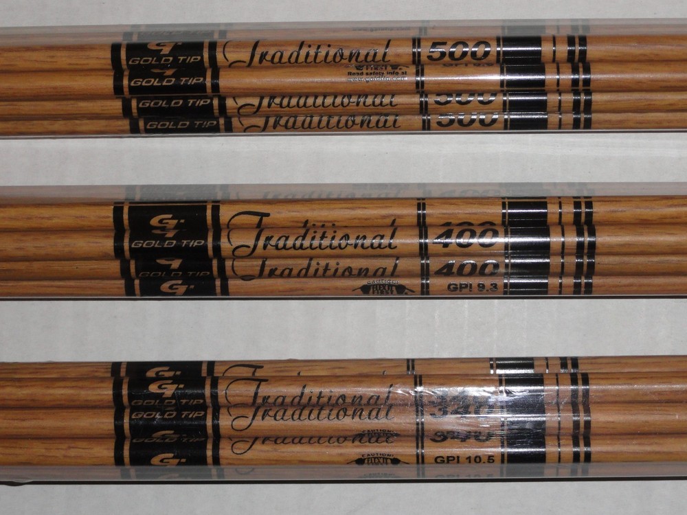 Gold Tip Traditional Carbon Arrow Shafts, 340, 400, 500, or 600. Dozen Pack