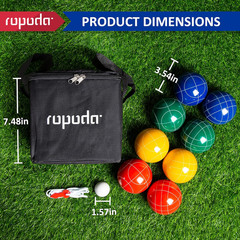 90Mm Bocce Ball Set with 8 Polyresin Balls, Pallino, Case and Measuring Rope for