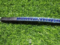Ridex Designer 3 Row Blue Crystal Horse Leather Browband For Bridle .
