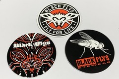 2 1/2 inch Circle Black Flys Eyewear STICKER Surf Skate Snow Party Lot of 3