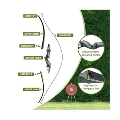 Black Hunter Takedown Longbow, GLURAK 60″ Wooden Archery Bow Hunting Bow – Ri…
