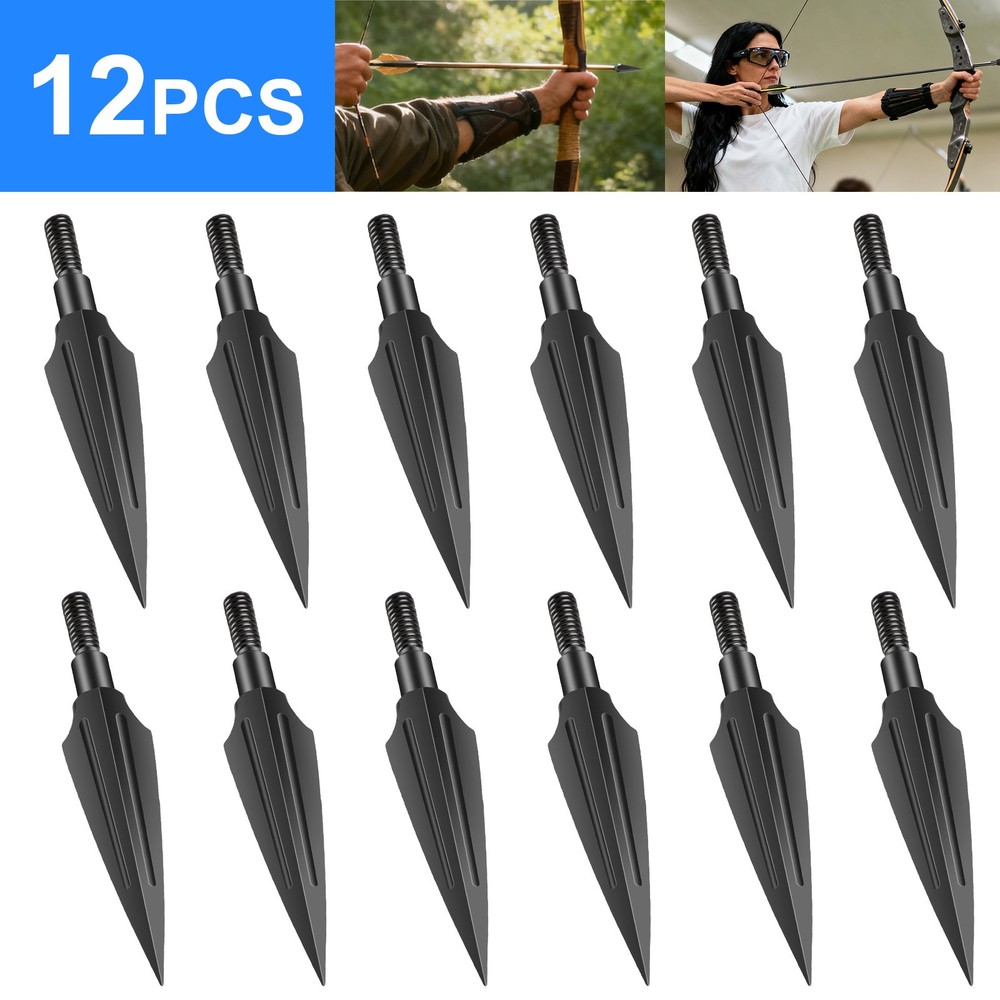 12x 125 Grain Broadhead Arrow Tips Carbon Steel for Compound Recurve Bow Hunting