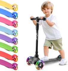 Hurtle Lightweight & Adjustable Mini Kickboard Scooter w/ LED Light Wheel -Black