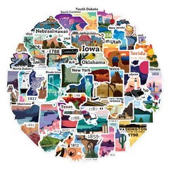 United States Map Stickers, 50Pcs Travel USA Waterproof Vinyl Stickers for Wa…
